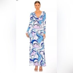 L'AGENCE Nolita Twist Front Dress in Provence Blue & Lavender St Martin XS